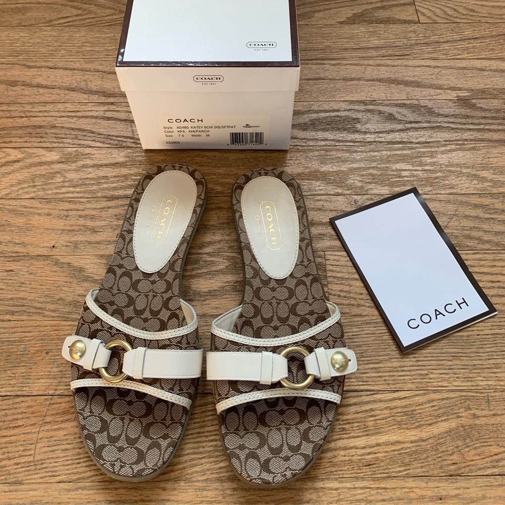 🌟NIB COACH LEATHER & CANVAS C LOGO SLIDES